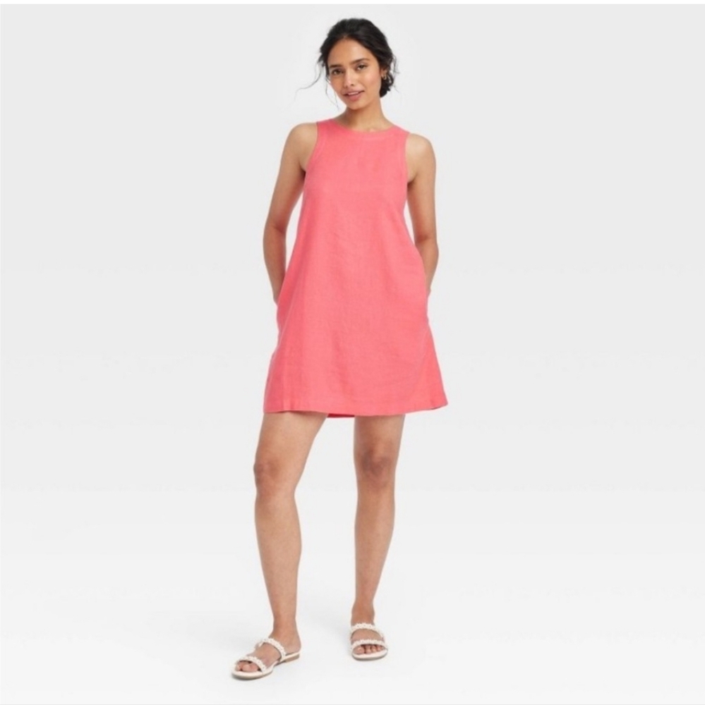 Linen Blend Mini Shift Dress